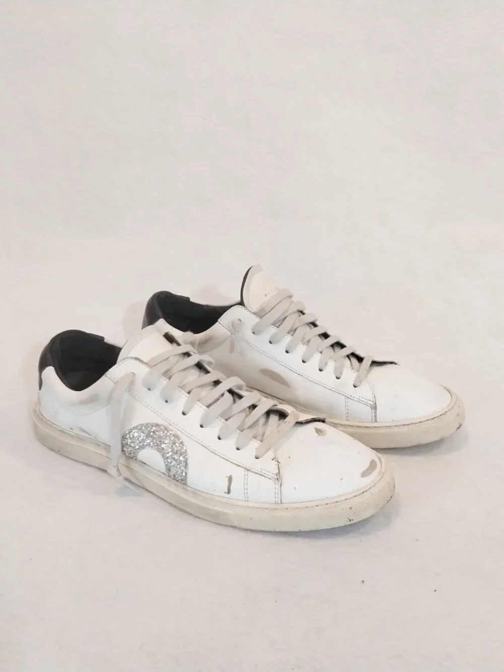 Oliver Cabell Sneakers Womens 7.5 38 White Leather Designer Casual Shoes Glitter